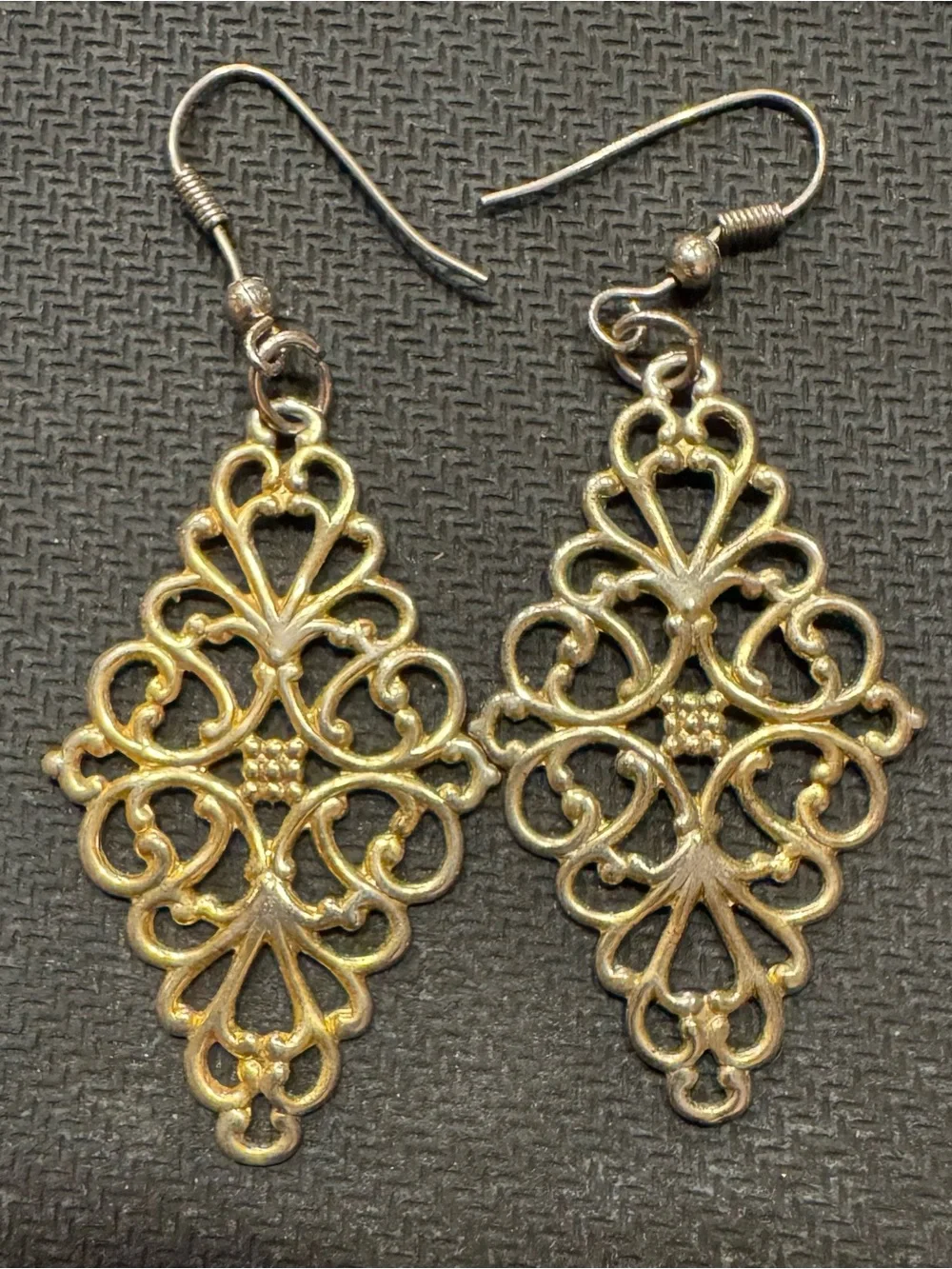 1928 Gold Tone Jewelry Filigree Diamond Drop Earrings